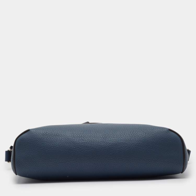 Pre Owned Burberry Ash Blue Leather Large Pocket Messenger Bag
