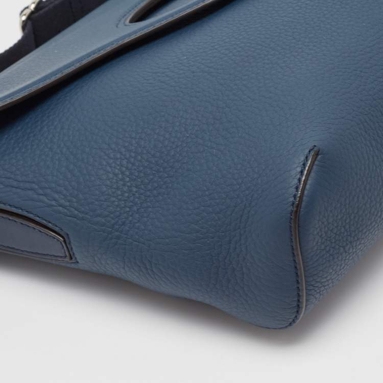 Pre Owned Burberry Ash Blue Leather Large Pocket Messenger Bag