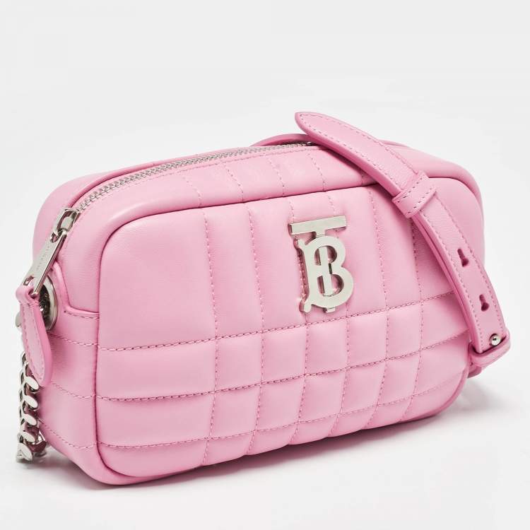 Pre Owned Burberry Pink Quilted Leather Mini Lola Camera Bag