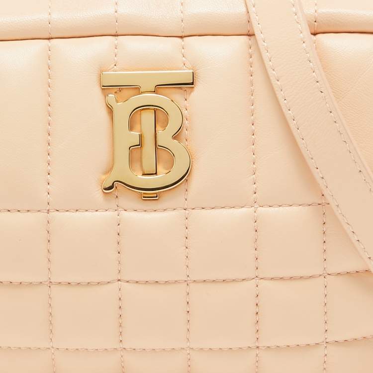 Pre Owned Burberry Peach Pink Quilted Leather Mini Lola Camera Bag