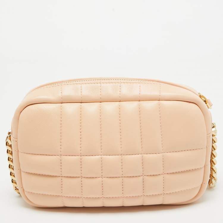Pre Owned Burberry Peach Pink Quilted Leather Mini Lola Camera Bag