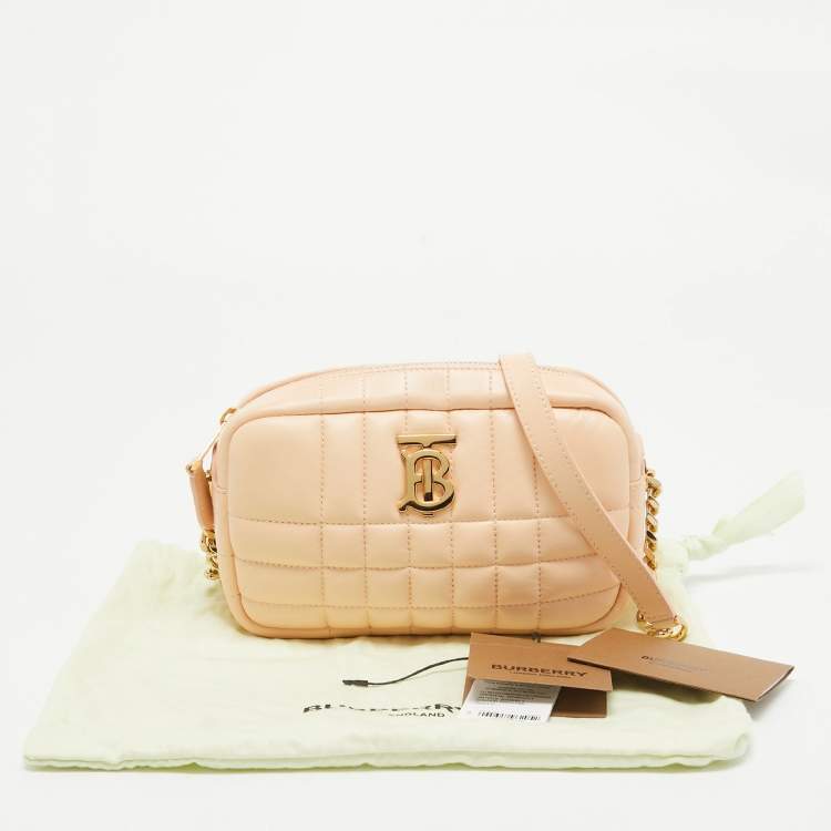 Pre Owned Burberry Peach Pink Quilted Leather Mini Lola Camera Bag