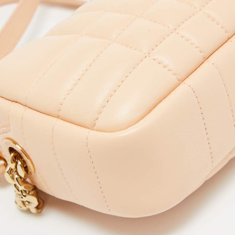 Pre Owned Burberry Peach Pink Quilted Leather Mini Lola Camera Bag