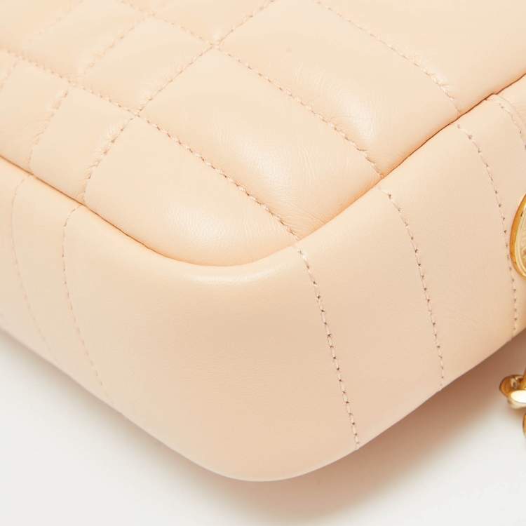Pre Owned Burberry Peach Pink Quilted Leather Mini Lola Camera Bag
