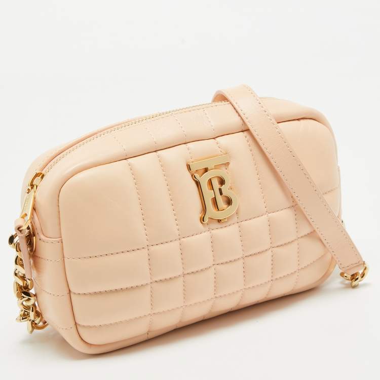 Pre Owned Burberry Peach Pink Quilted Leather Mini Lola Camera Bag