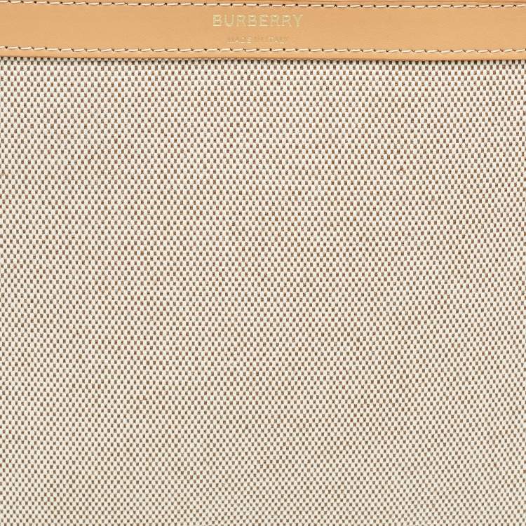 Pre Owned Burberry Beige/Tan Canvas and Leather Wristlet Pouch