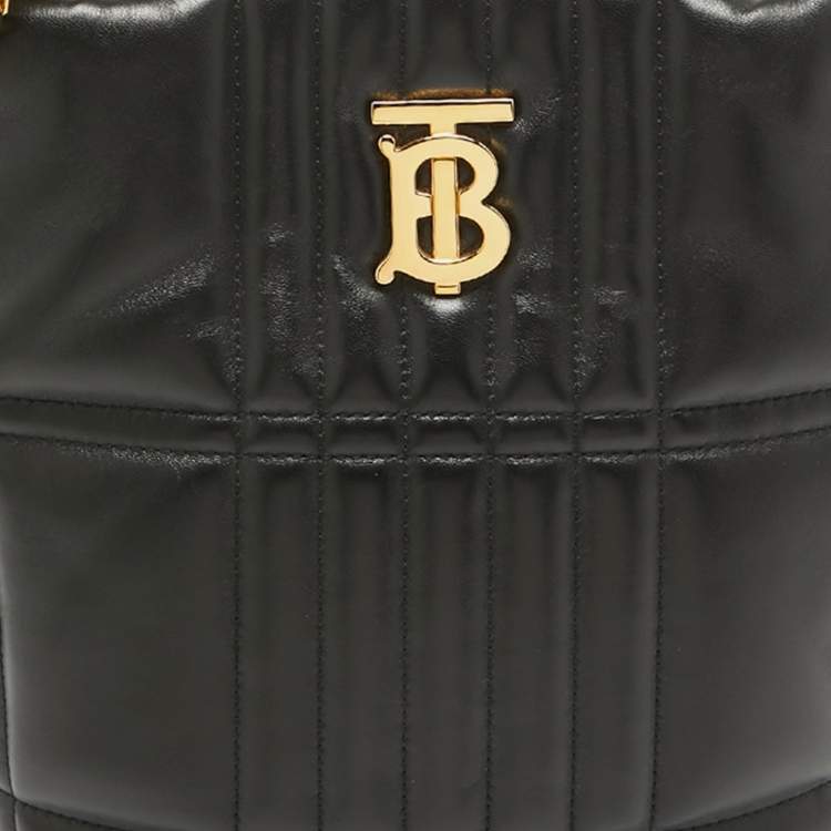 Pre Owned Burberry Black Quilted Check Leather Small Lola Bucket Bag
