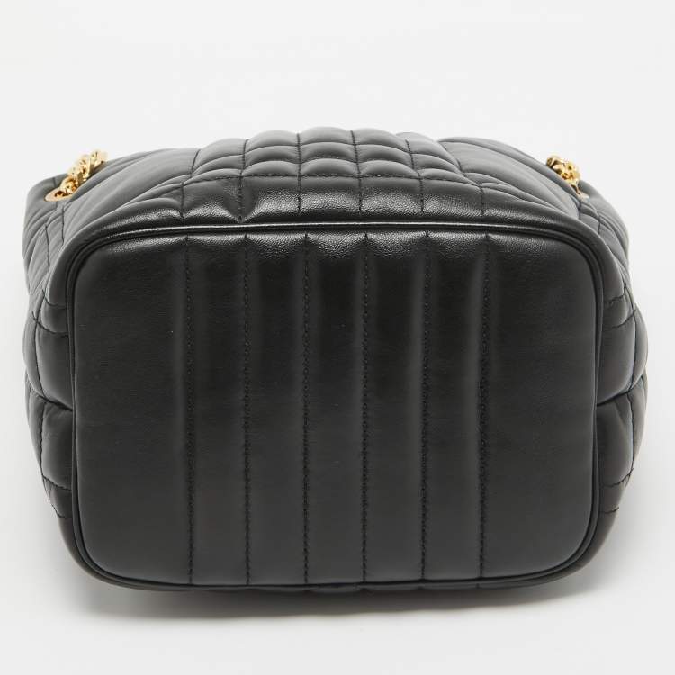 Pre Owned Burberry Black Quilted Check Leather Small Lola Bucket Bag