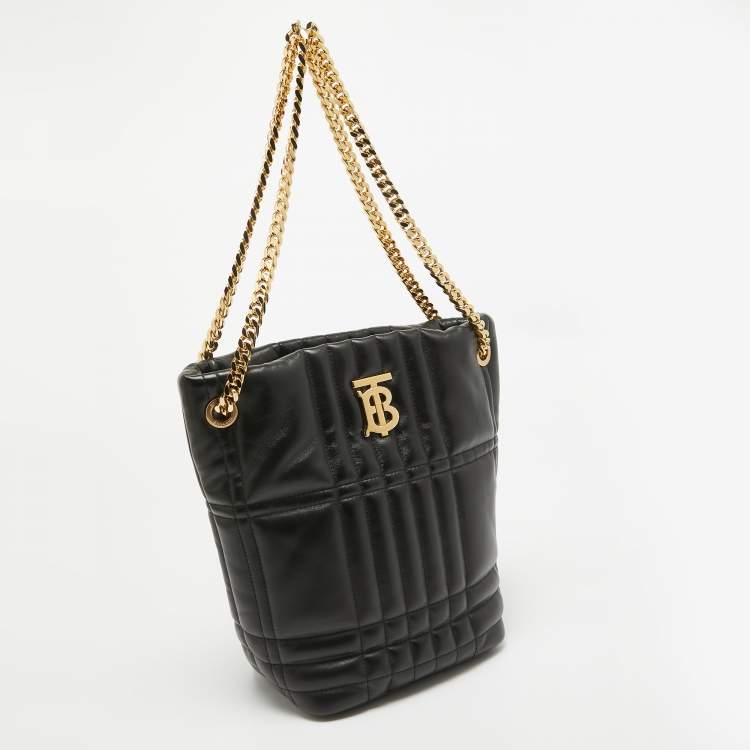 Pre Owned Burberry Black Quilted Check Leather Small Lola Bucket Bag