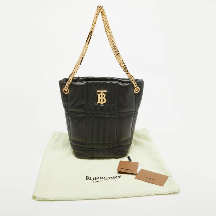 Pre Owned Burberry Black Quilted Check Leather Small Lola Bucket Bag