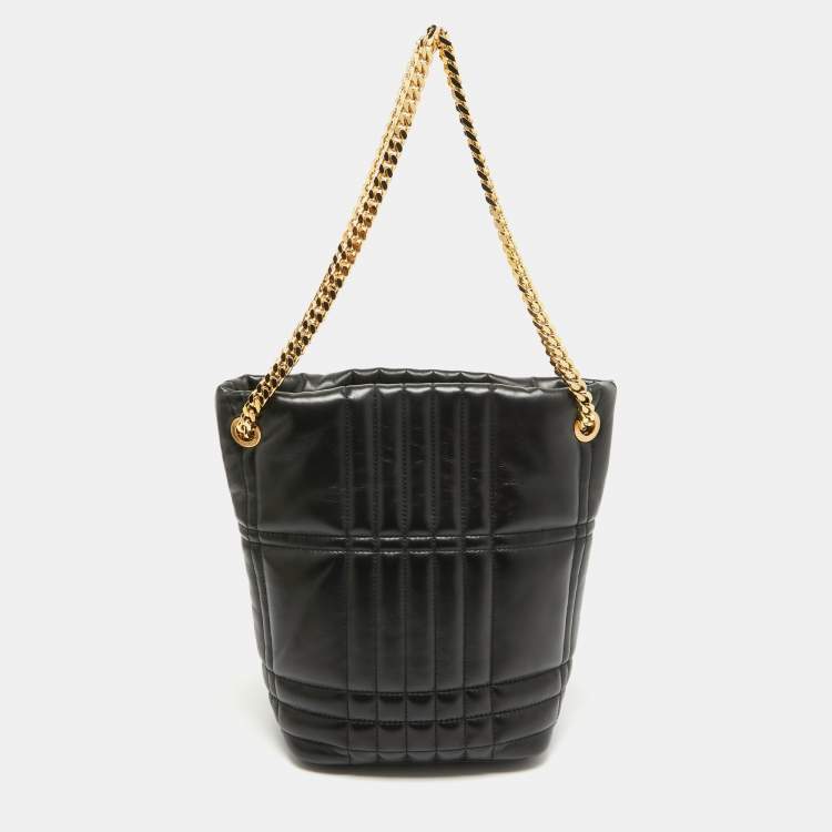 Pre Owned Burberry Black Quilted Check Leather Small Lola Bucket Bag