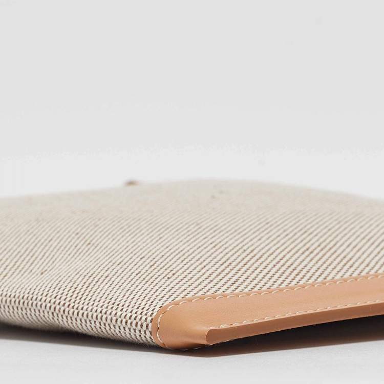 Pre Owned Burberry Beige/Tan Canvas and Leather Wristlet Pouch