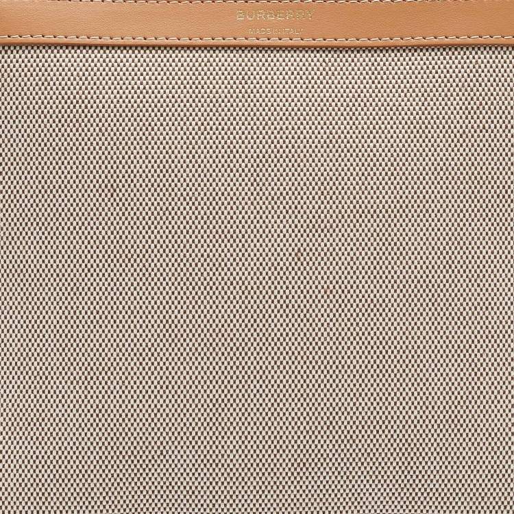 Pre Owned Burberry Beige/Tan Canvas and Leather Wristlet Pouch