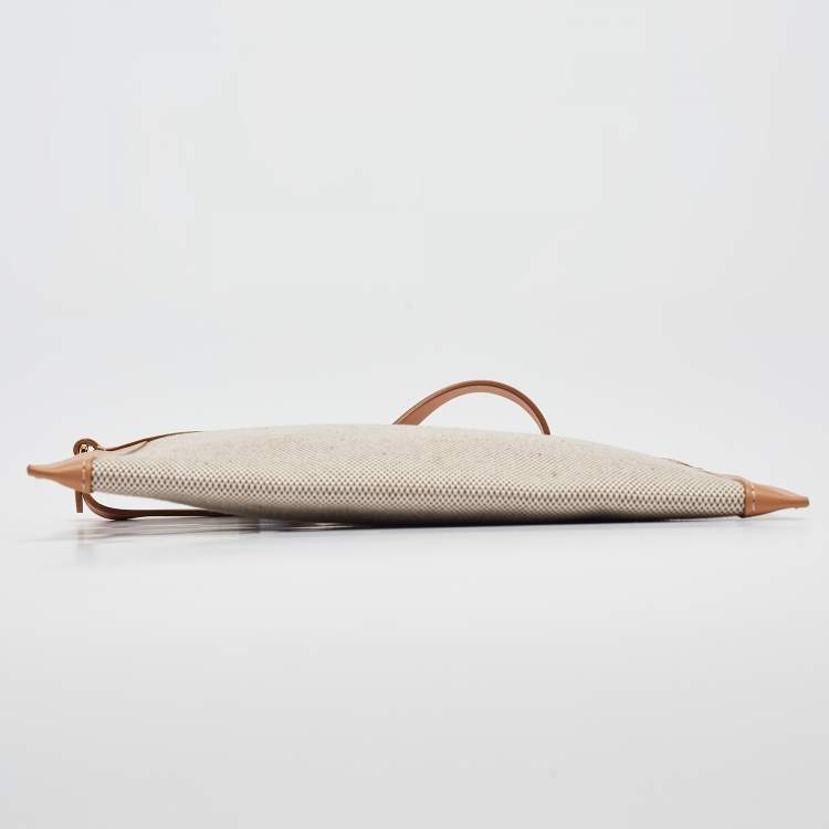 Pre Owned Burberry Beige/Tan Canvas and Leather Wristlet Pouch