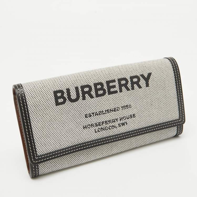 Pre Owned Burberry Black/White Canvas and Leather Halton Continental Wallet