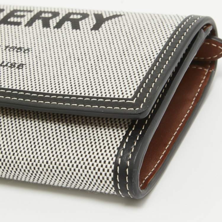 Pre Owned Burberry Black/White Canvas and Leather Halton Continental Wallet