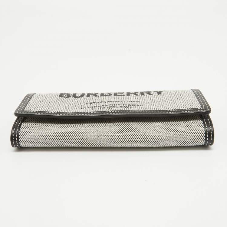 Pre Owned Burberry Black/White Canvas and Leather Halton Continental Wallet