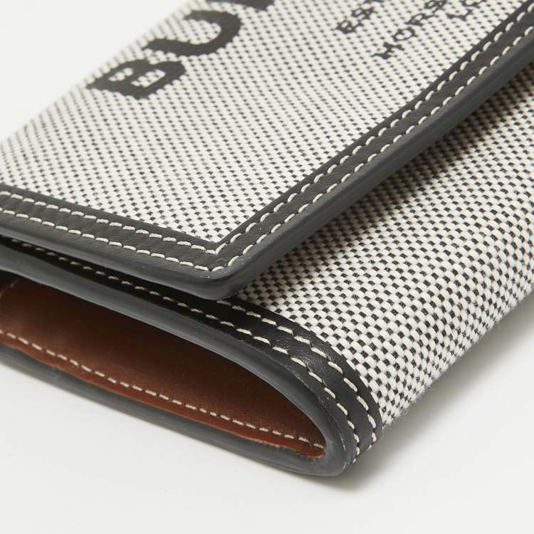 Pre Owned Burberry Black/White Canvas and Leather Halton Continental Wallet