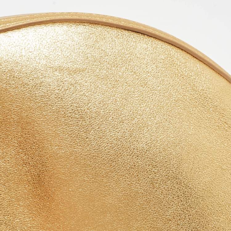 Pre Owned Burberry Gold Leather Mini Olympia Zip Chain Bag