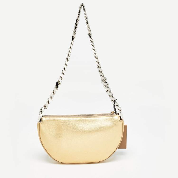 Pre Owned Burberry Gold Leather Mini Olympia Zip Chain Bag