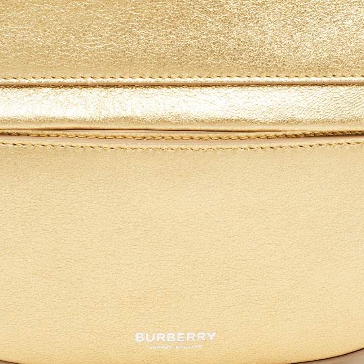 Pre Owned Burberry Gold Leather Mini Olympia Zip Chain Bag