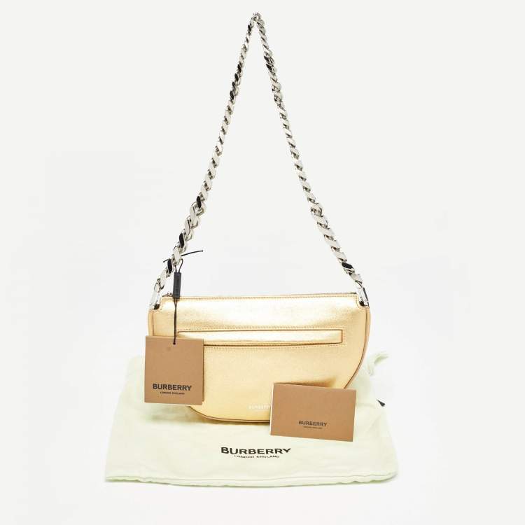 Pre Owned Burberry Gold Leather Mini Olympia Zip Chain Bag