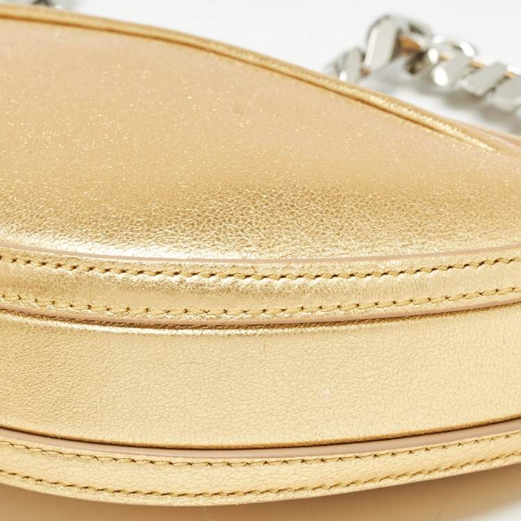 Pre Owned Burberry Gold Leather Mini Olympia Zip Chain Bag