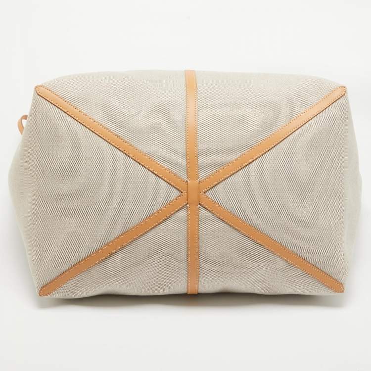 Pre Owned Burberry Beige Canvas and Leather XL Beach Tote