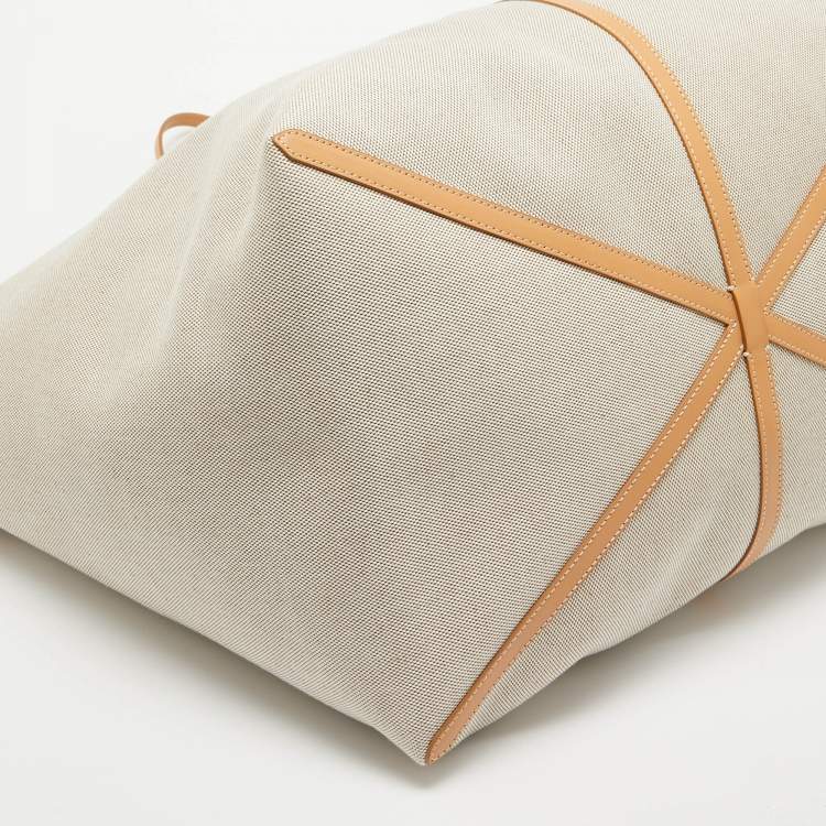 Pre Owned Burberry Beige Canvas and Leather XL Beach Tote