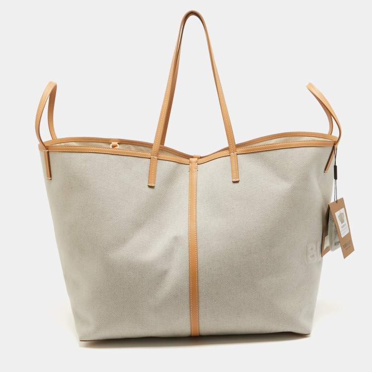 Pre Owned Burberry Beige Canvas and Leather XL Beach Tote