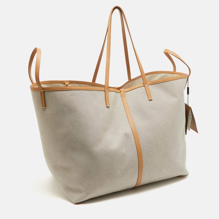Pre Owned Burberry Beige Canvas and Leather XL Beach Tote