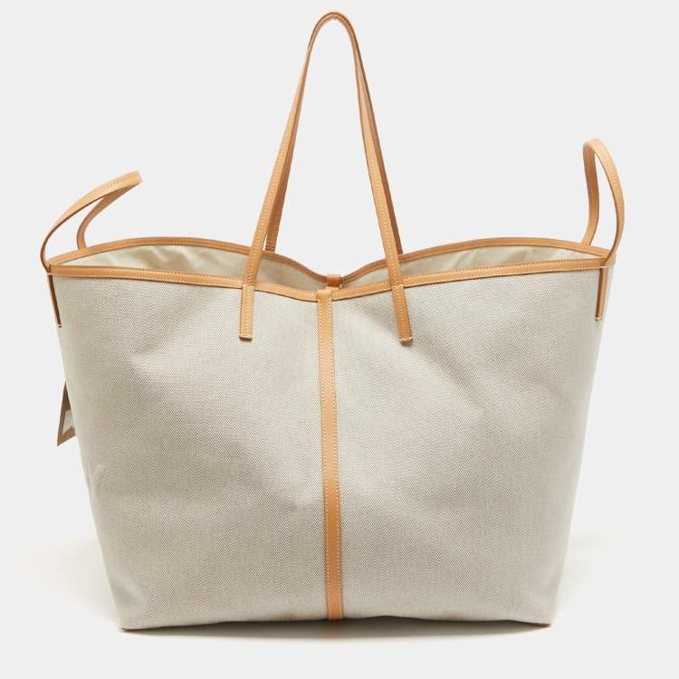 Pre Owned Burberry Beige Canvas and Leather XL Beach Tote