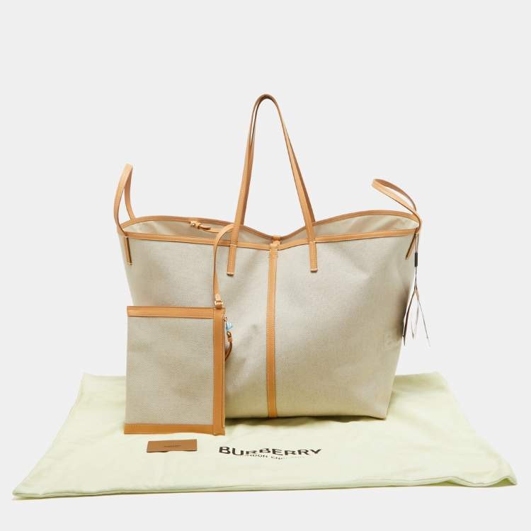 Pre Owned Burberry Beige Canvas and Leather XL Beach Tote