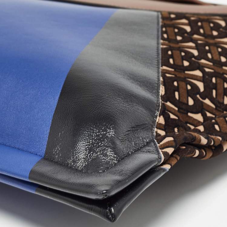 Pre Owned Burberry Multicolor Leather and Velvet Olympia Scarf Oversized Clutch