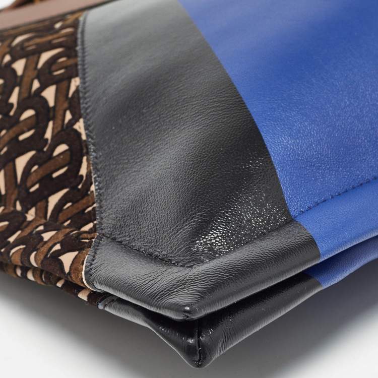 Pre Owned Burberry Multicolor Leather and Velvet Olympia Scarf Oversized Clutch