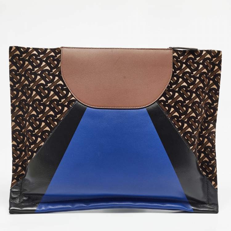 Pre Owned Burberry Multicolor Leather and Velvet Olympia Scarf Oversized Clutch