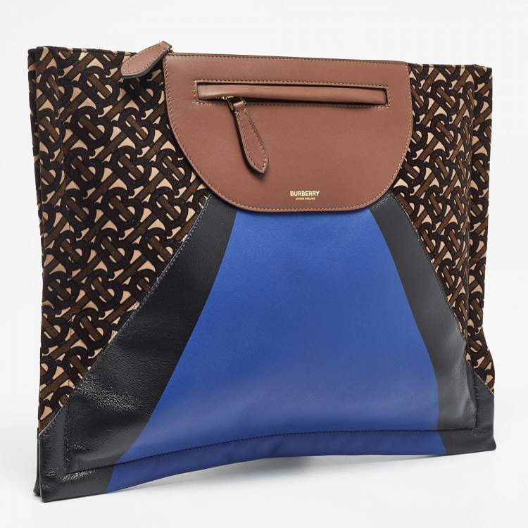 Pre Owned Burberry Multicolor Leather and Velvet Olympia Scarf Oversized Clutch