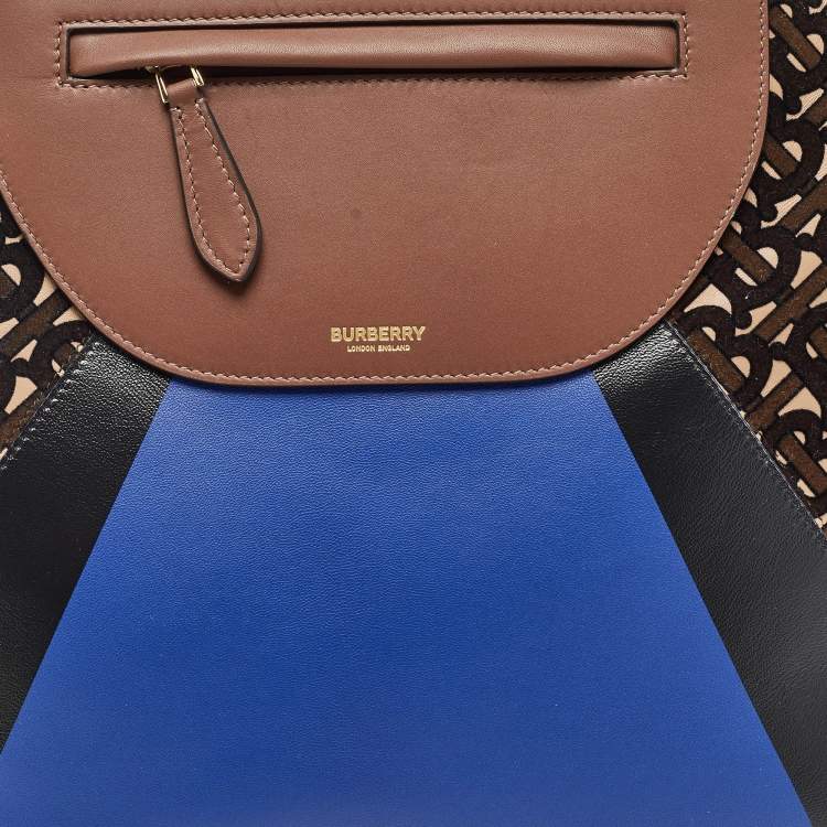 Pre Owned Burberry Multicolor Leather and Velvet Olympia Scarf Oversized Clutch