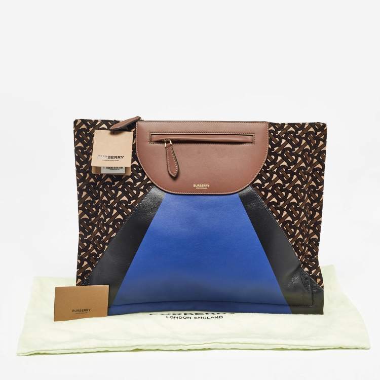 Pre Owned Burberry Multicolor Leather and Velvet Olympia Scarf Oversized Clutch