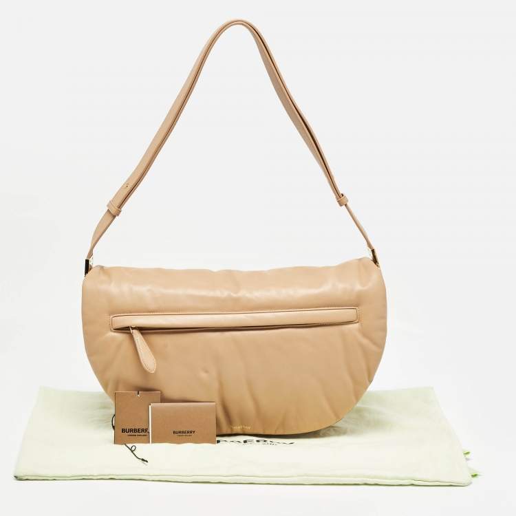 Pre Owned Burberry Beige Leather XL Olympia Shoulder Bag