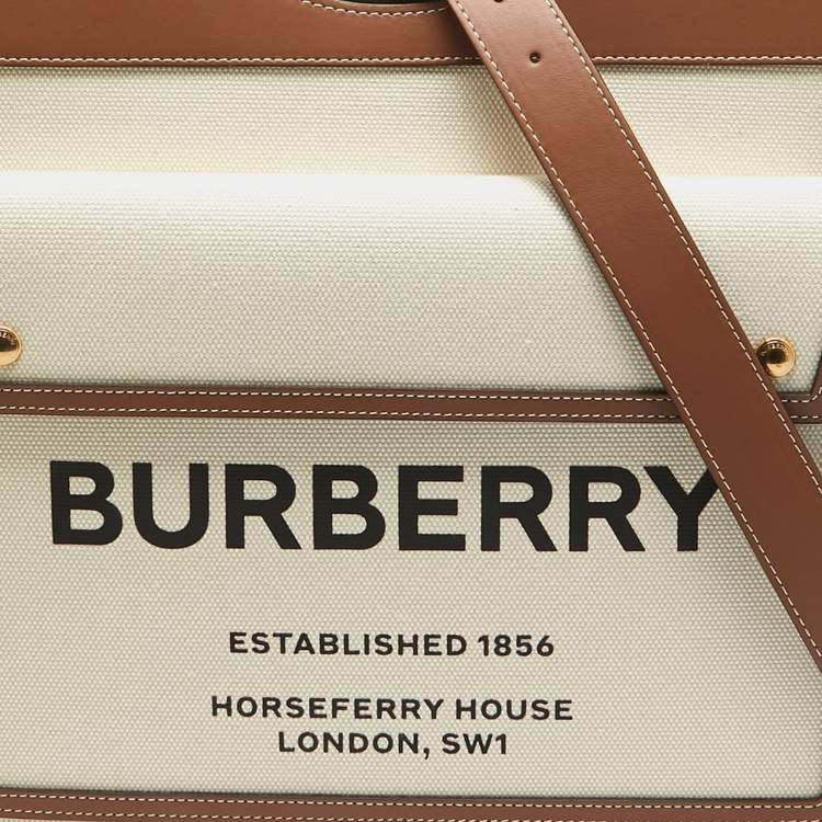 Pre Owned Burberry Beige/Brown Canvas and Leather Medium Pocket Bag