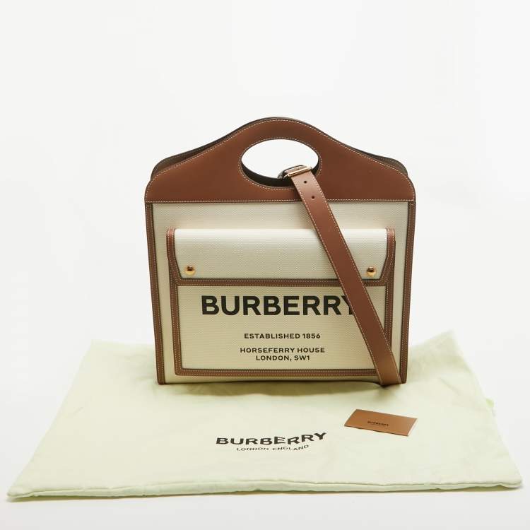 Pre Owned Burberry Beige/Brown Canvas and Leather Medium Pocket Bag
