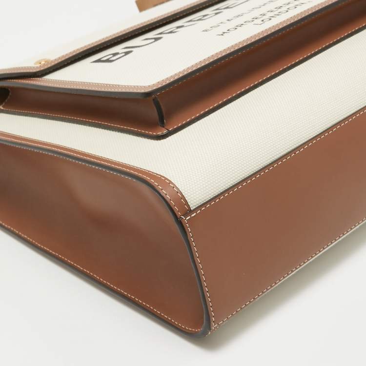 Pre Owned Burberry Beige/Brown Canvas and Leather Medium Pocket Bag