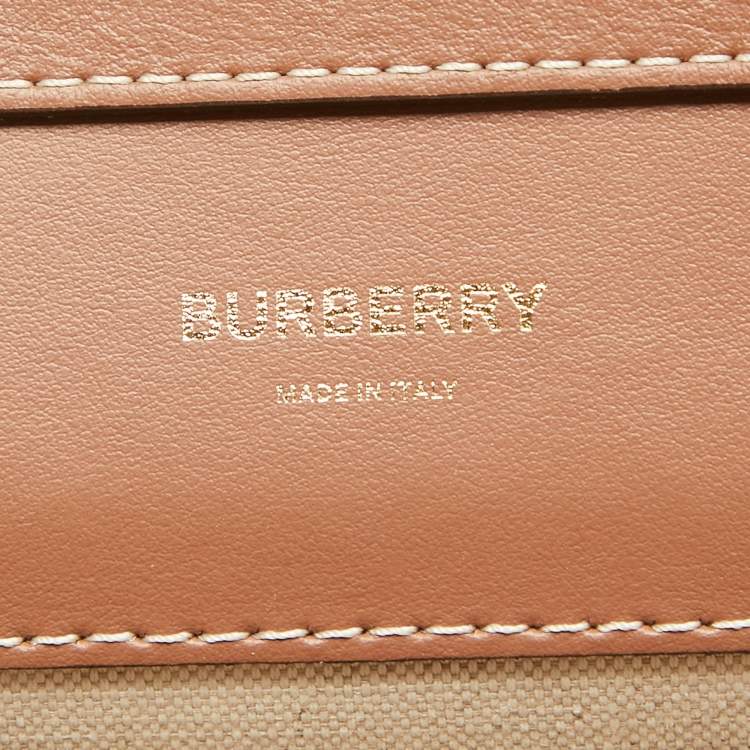 Pre Owned Burberry Beige/Brown Canvas and Leather Medium Pocket Bag