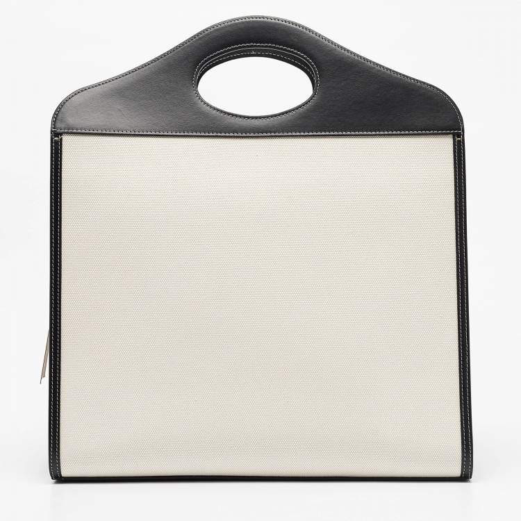 Pre Owned Burberry Black/White Canvas and Leather Medium Pocket Bag