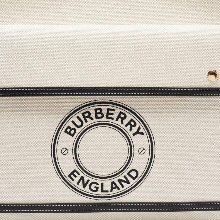 Pre Owned Burberry Black/White Canvas and Leather Medium Pocket Bag