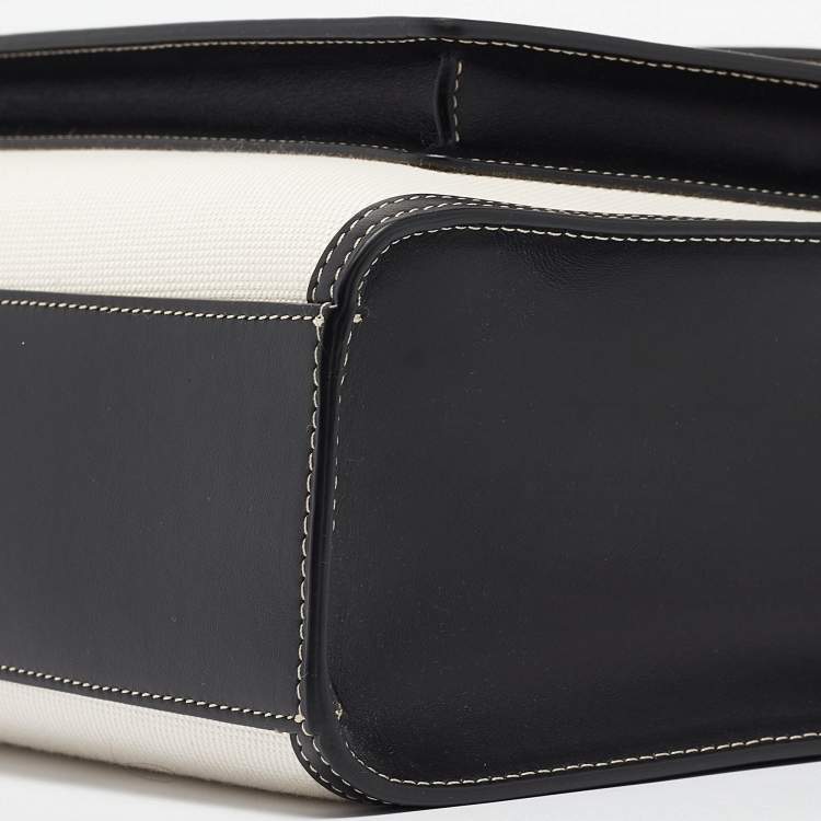 Pre Owned Burberry Black/White Canvas and Leather Medium Pocket Bag