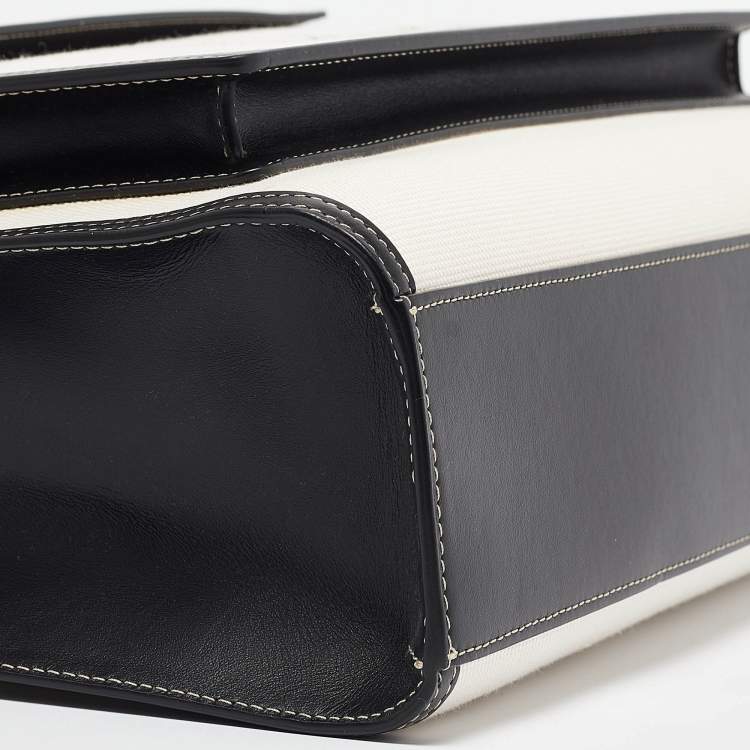 Pre Owned Burberry Black/White Canvas and Leather Medium Pocket Bag