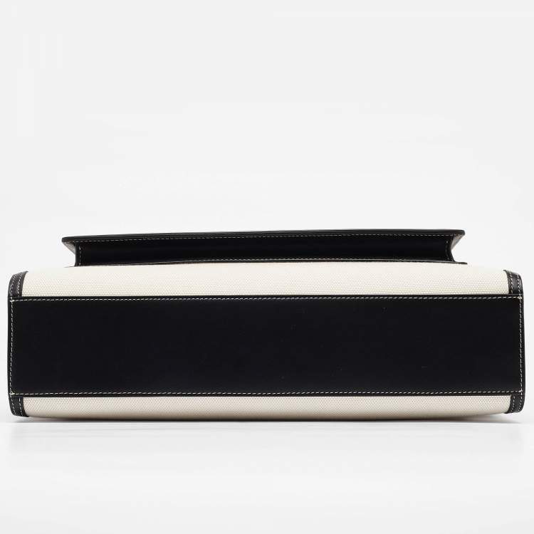 Pre Owned Burberry Black/White Canvas and Leather Medium Pocket Bag