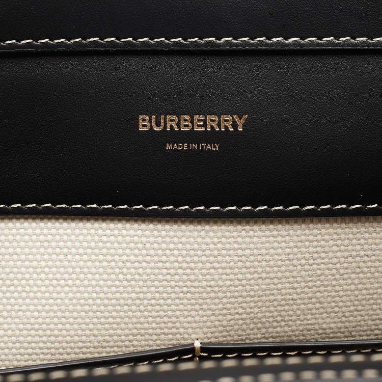 Pre Owned Burberry Black/White Canvas and Leather Medium Pocket Bag
